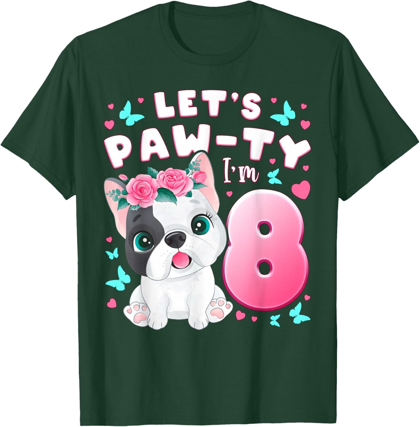 8th Birthday Girl 8 Years Dog Puppy Number 8 T-Shirt - T-Shirt | Forest