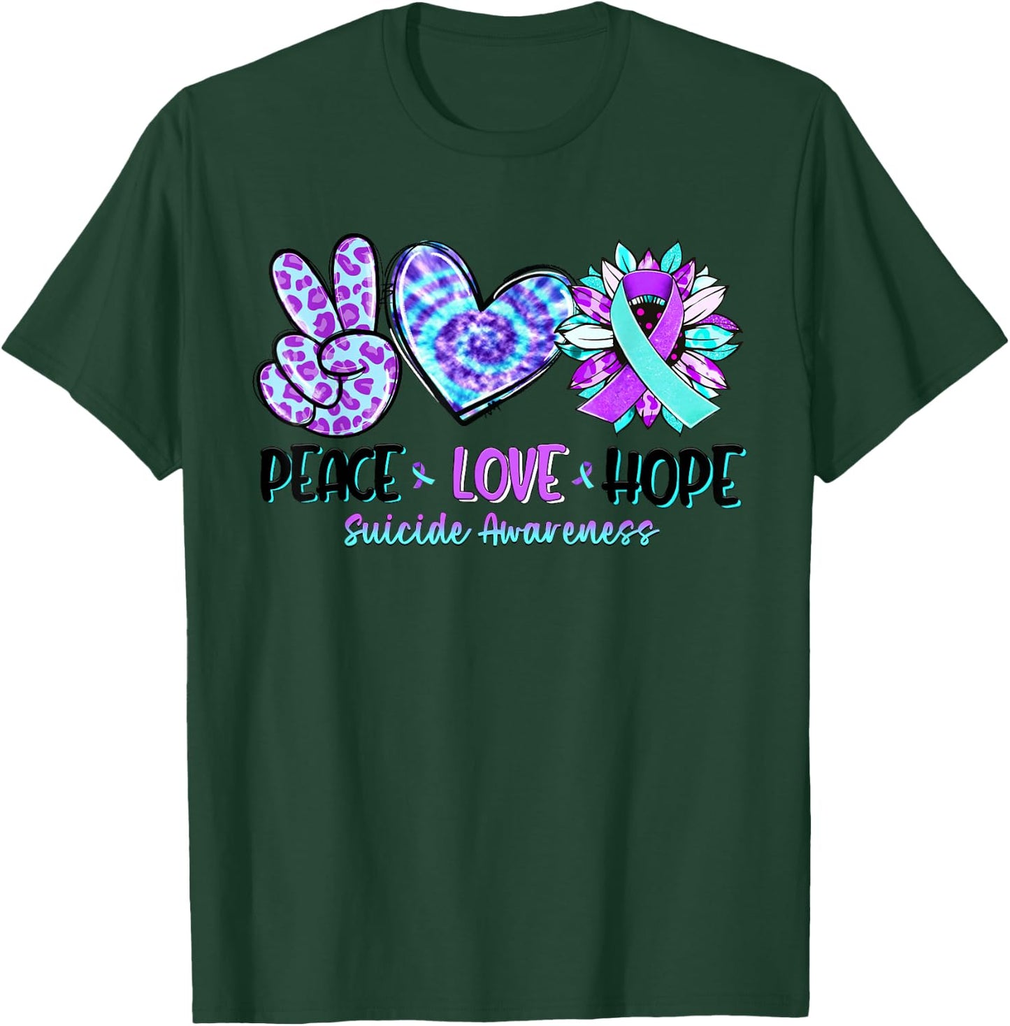 Peace Love Hope Sunflower Leopard Suicide Awareness Gifts T-Shirt - T-Shirt | Forest