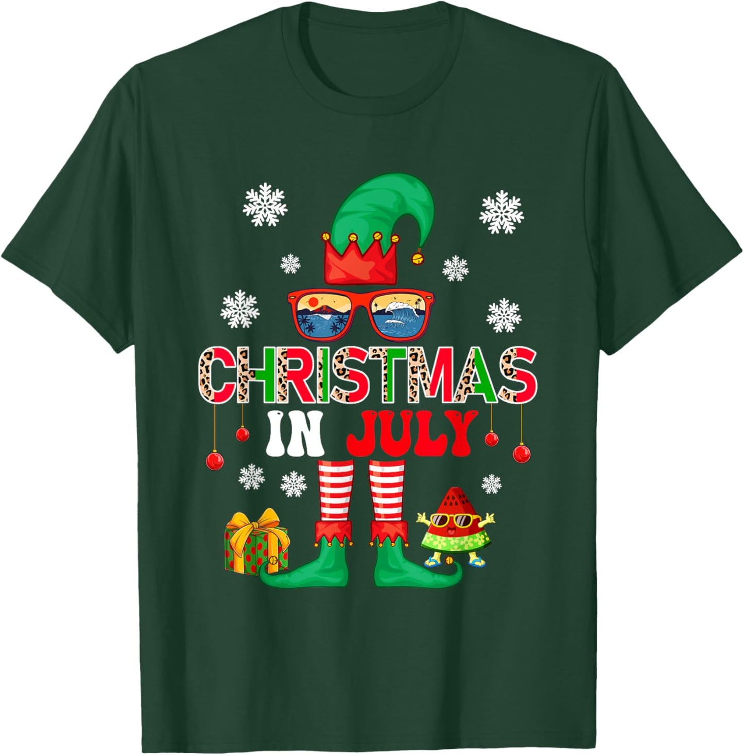 Christmas In July Costume Elf Sunglasses Beach Lover Family Men Women Kids T-Shirt - T-Shirt | Forest