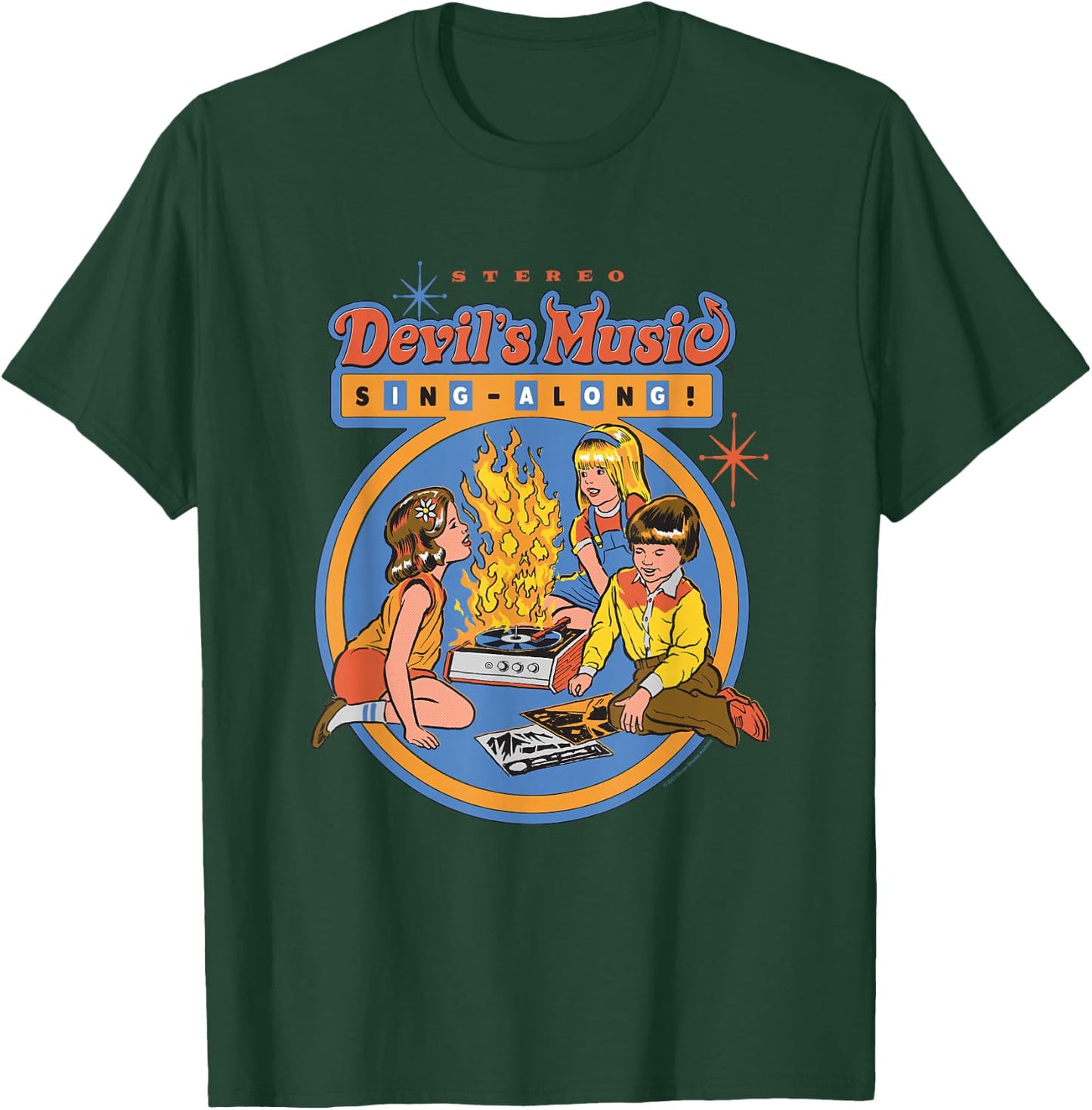 Steven Rhodes Devil's Music Rock & Roll Retro Dark Humor T-Shirt - T-Shirt | Forest
