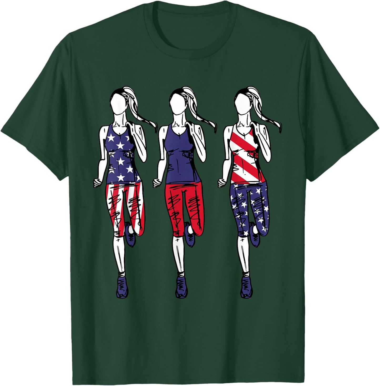 Patriotic Running 4th of July Shirt USA Flag Women Runner T-Shirt - T-Shirt | Forest