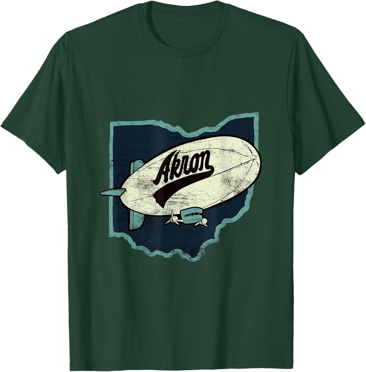 Vintage Distressed Akron Blimp Ohio Map T-Shirt - T-Shirt | Forest