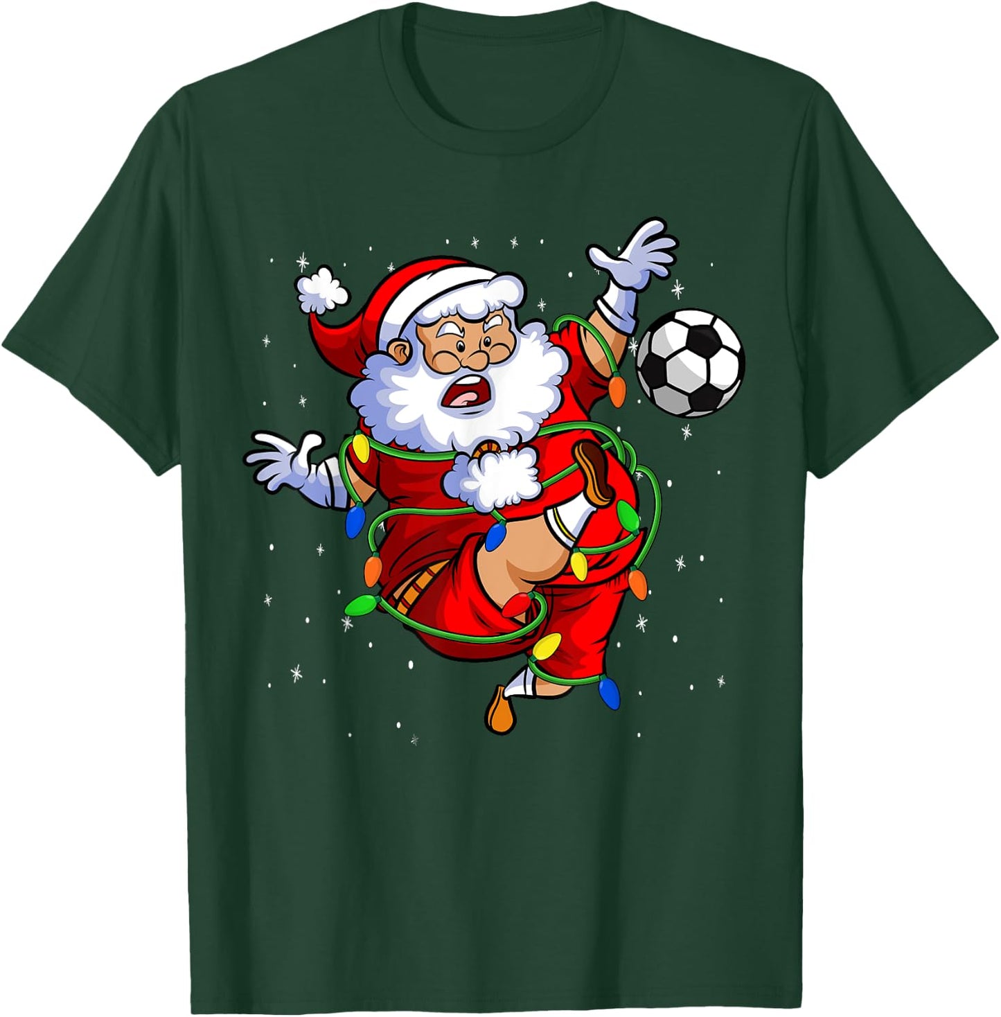 Santa Soccer Ball Funny Kids Soccer Player Christmas Lights T-Shirt - T-Shirt | Forest