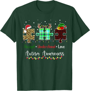Accept Understand Love Autism Awareness Puzzle Christmas T-Shirt - T-Shirt | Forest