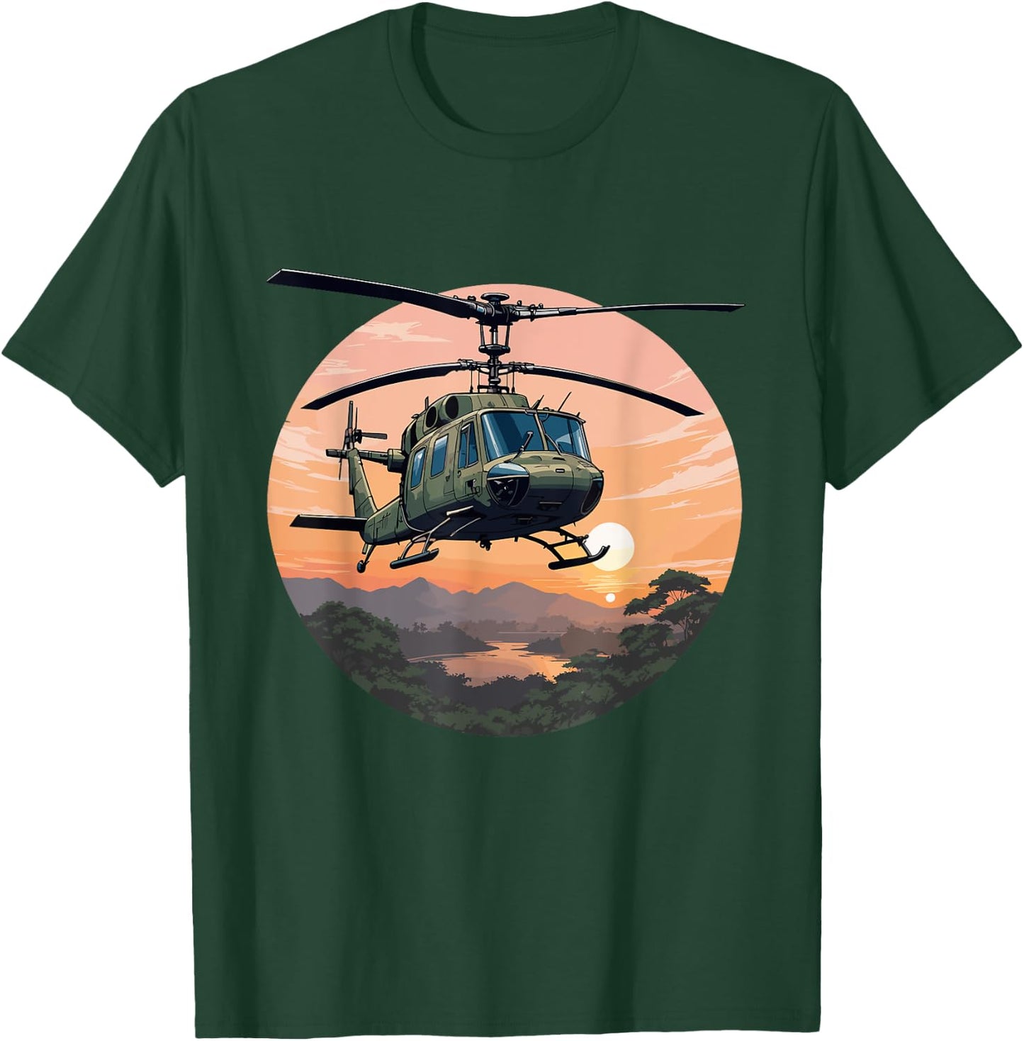 UH-1 Huey Helicopter Vintage Sunset Vietnam Chopper T-Shirt - T-Shirt | Forest