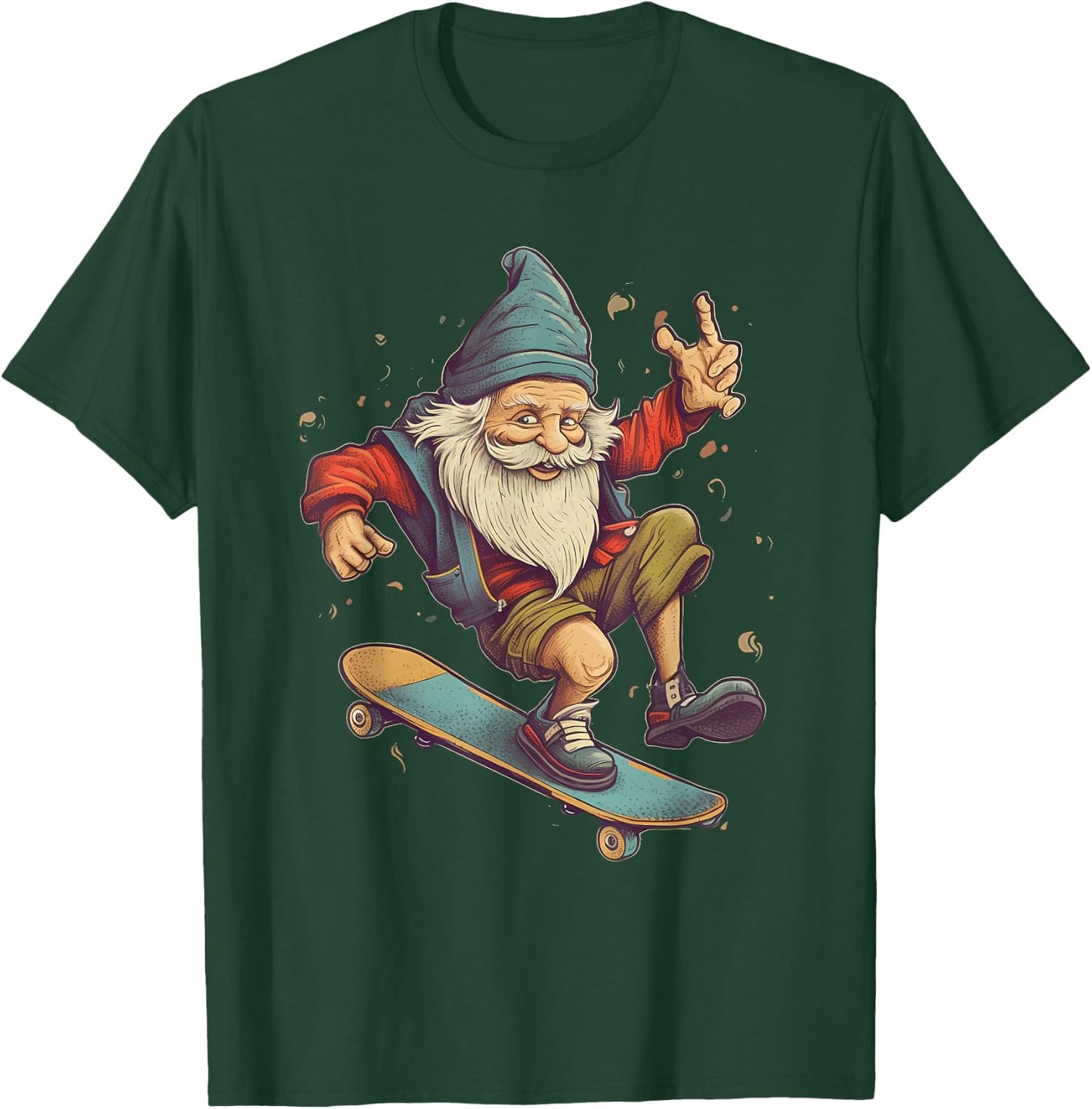 Retro Skateboarding Gnome Skateboard T-Shirt - T-Shirt | Forest