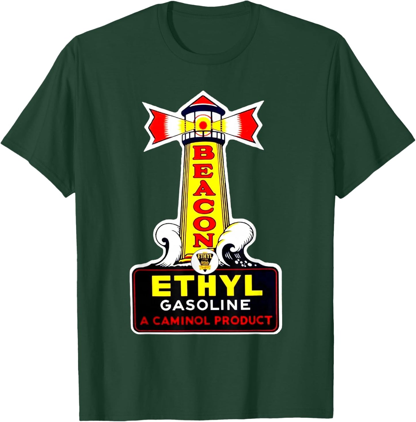 Retro Vintage Gas Station Beacon Motor Oil Car Bikes Garage T-Shirt - T-Shirt | Forest