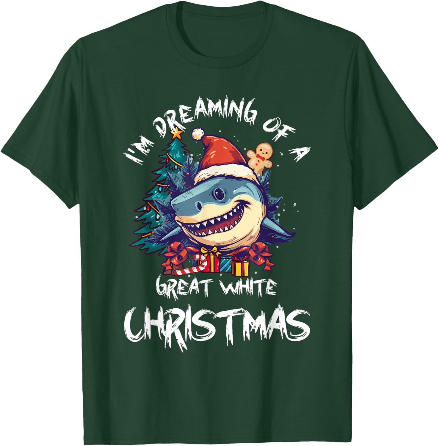 Christmas Shark Santa Hat Xmas Santa Jaws Funny Shark Pun T-Shirt - T-Shirt | Forest