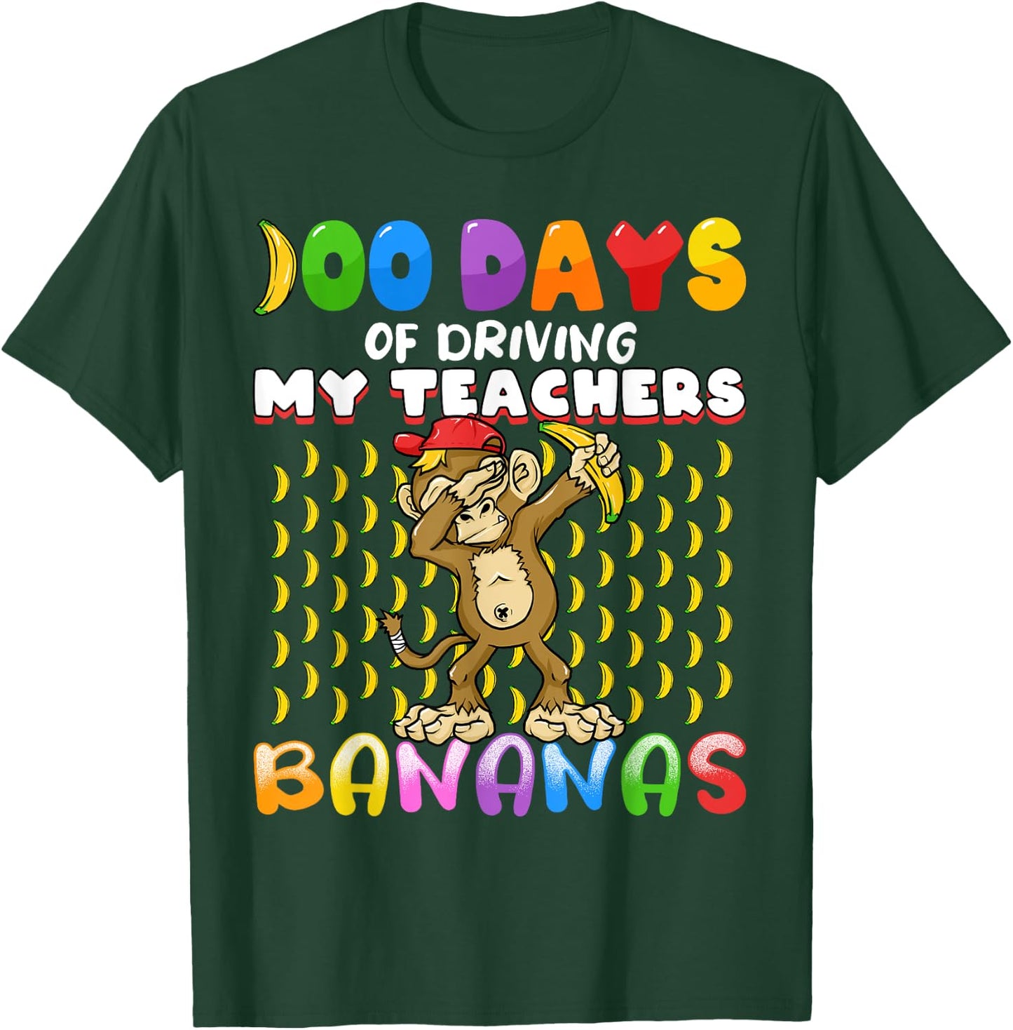 100 Days of Driving My Teachers Bananas Girls Boys Monkey T-Shirt - T-Shirt | Forest