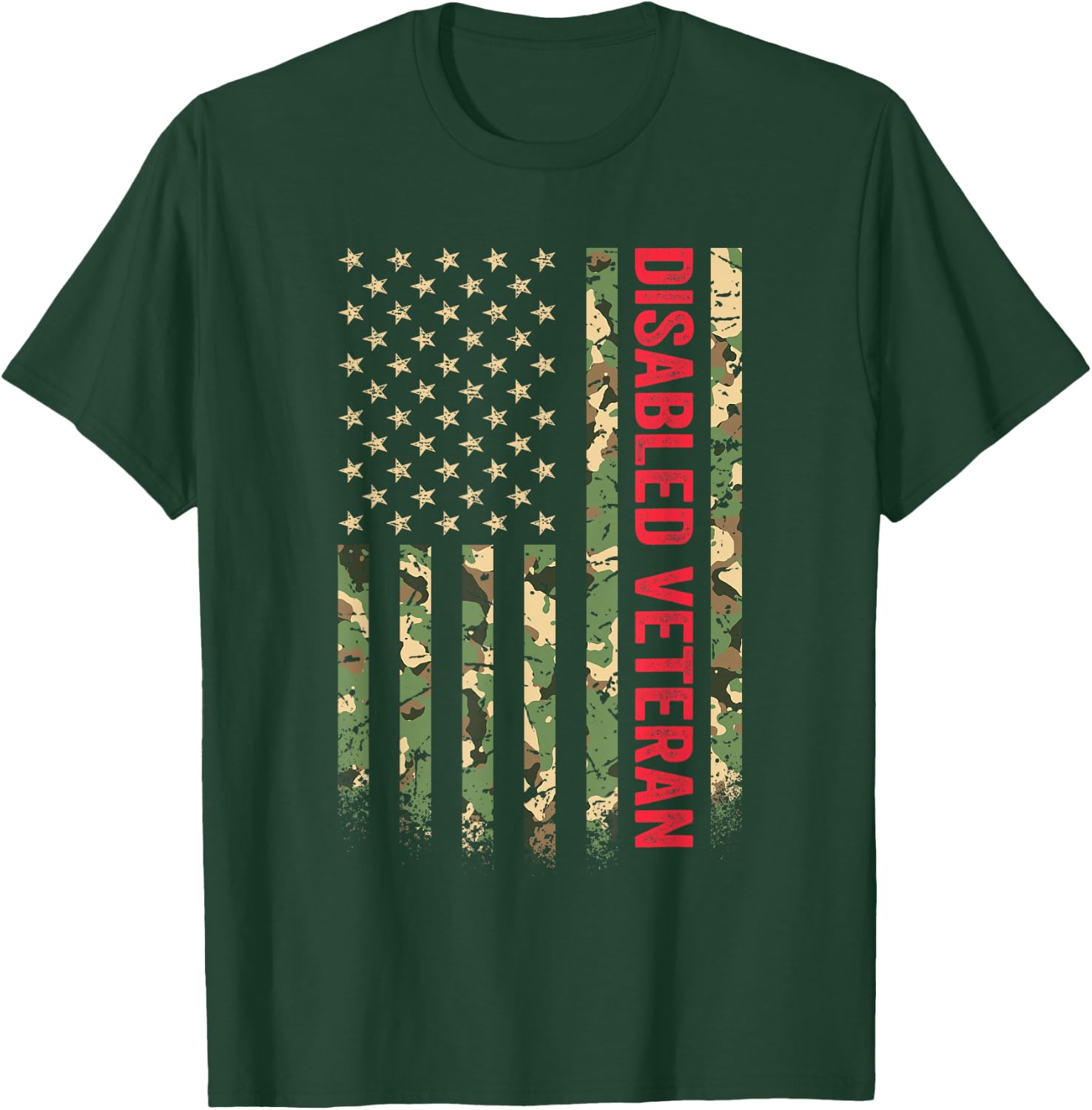 Disabled Veteran American Flag Camouflage Camo Patriotic Vet T-Shirt - T-Shirt | Forest