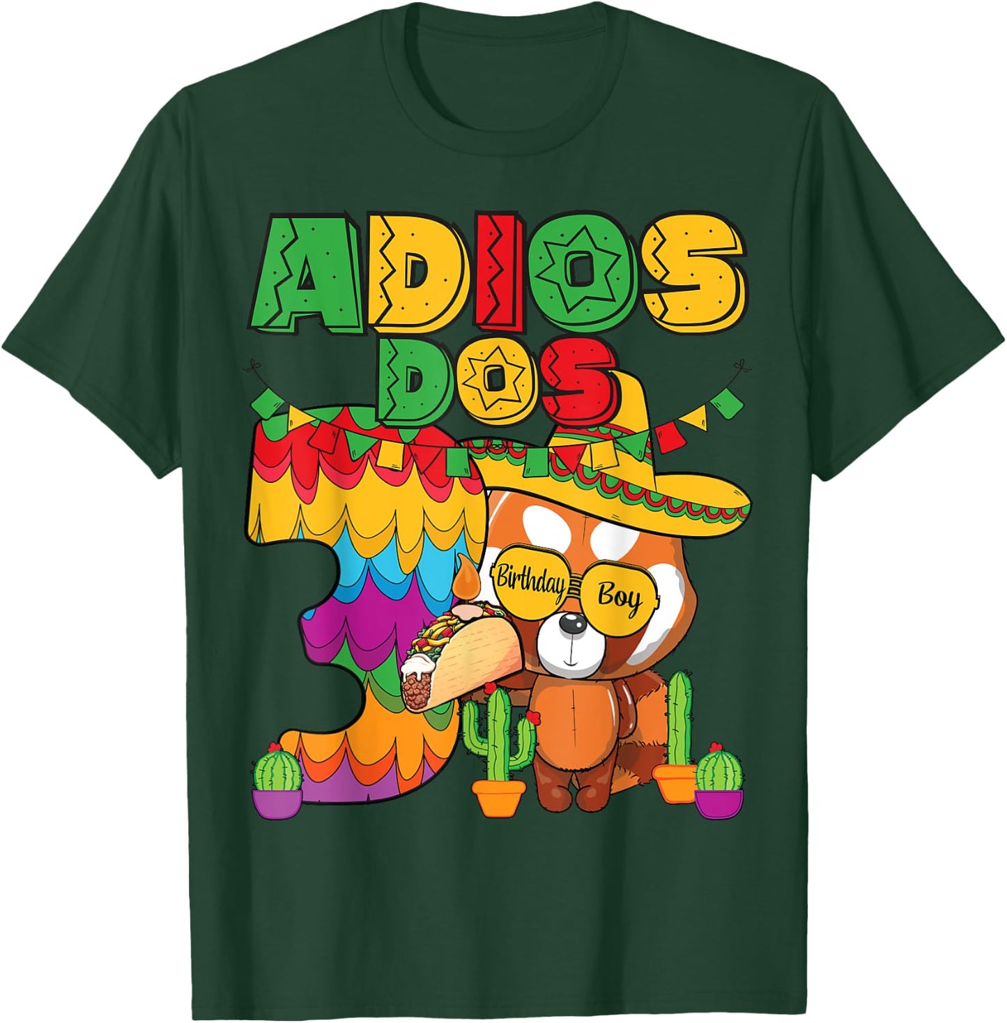 Adios Dos 3 Year Old Boys Birthday Mexican Fiesta Theme T-Shirt - T-Shirt | Forest