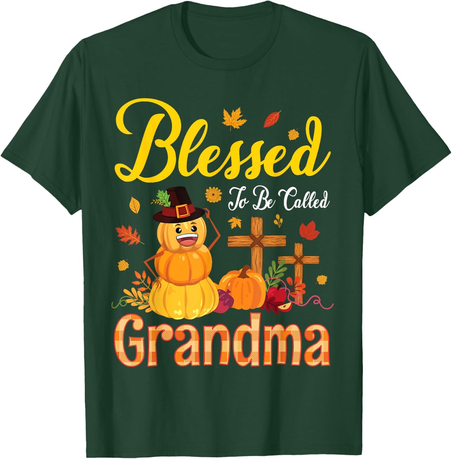 Flower Fruits Pumpkin Pilgrim Blessed To Be Called Grandma T-Shirt - T-Shirt | Forest
