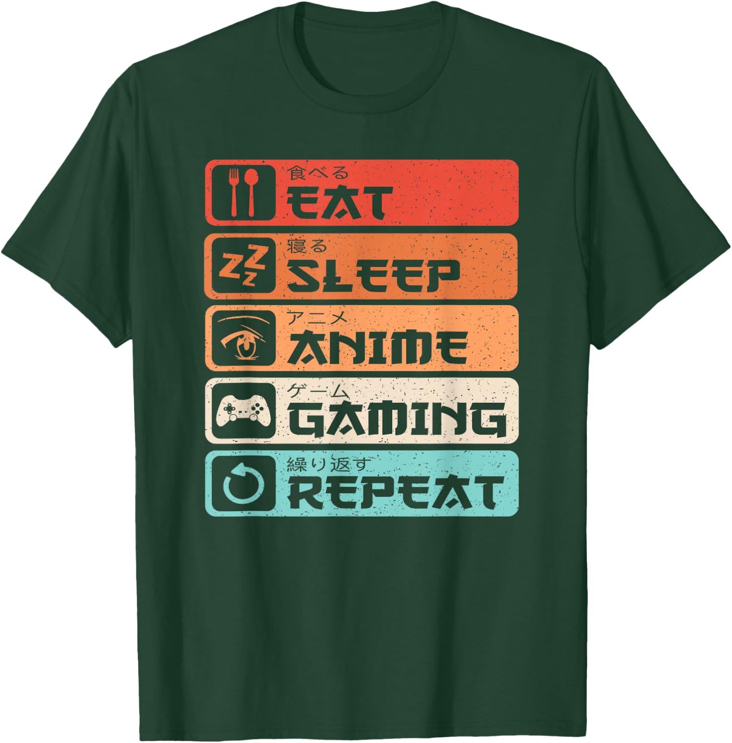 Eat Sleep Anime Gaming Repeat Otaku Manga Men Boys Retro T-Shirt - T-Shirt | Forest