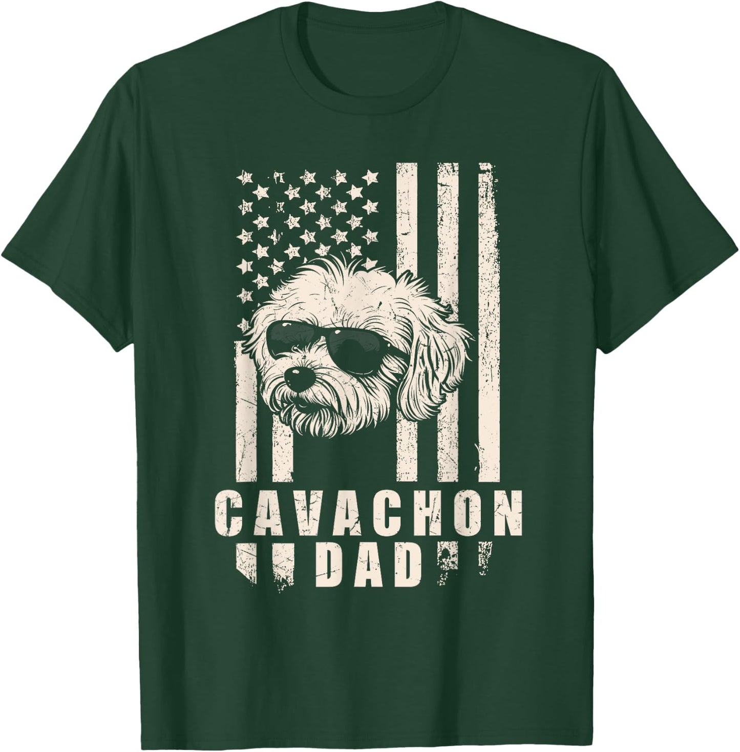 Cavachon Dog Dad American Flag Gifts for Best Father Men T-Shirt - T-Shirt | Forest