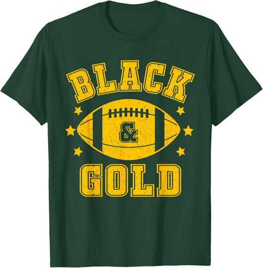 On Gameday Football We Wear Black And Gold School Spirit T-Shirt - T-Shirt | Forest
