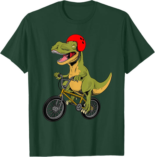 Funny BMX Dinosaur Design Boy Girl Dino T-Rex BMX Bike Lover T-Shirt - T-Shirt | Forest