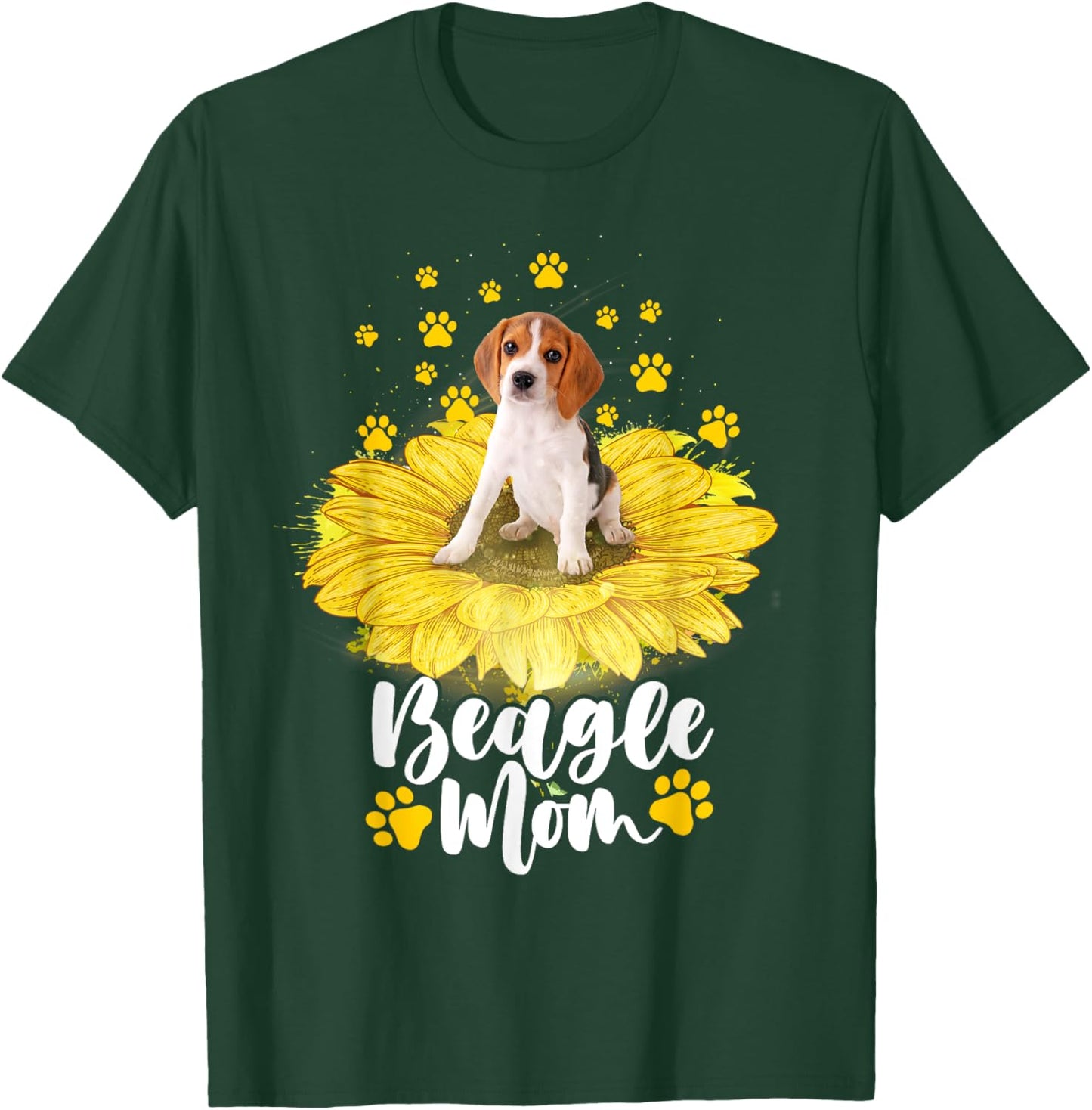 Beagle Mom - Sunflower Dog Paws Animal Lover Puppy Breeder T-Shirt - T-Shirt | Forest