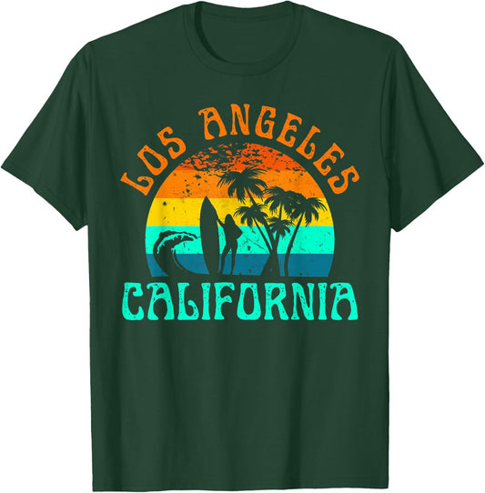 Los Angeles California Beach Surf Summer Vacation Girl Retro T-Shirt - T-Shirt | Forest