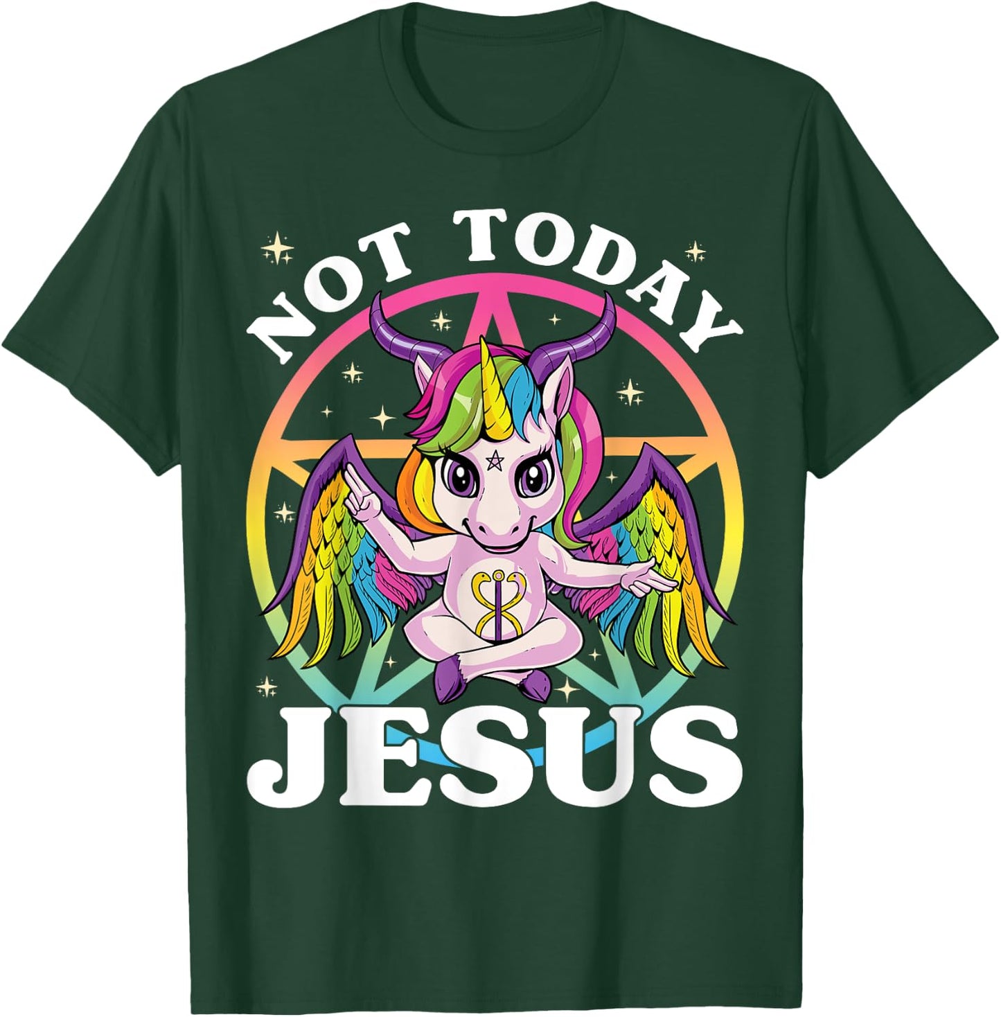 Satanic Unicorn Not Today Jesus Satan Unicorn Baphomet Sigil T-Shirt - T-Shirt | Forest