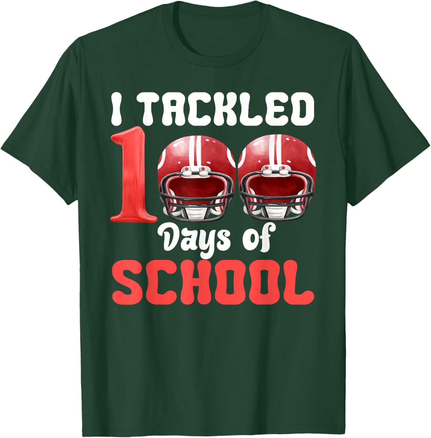 I Tackled 100 Days Of School Football 100th Day Boys Kids T-Shirt - T-Shirt | Forest