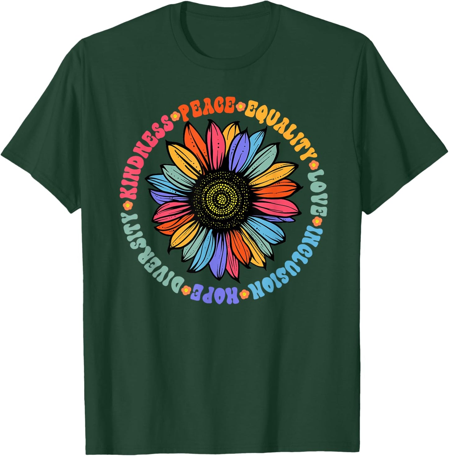 World Peace Supporter Sunflower Floral Outfit Kindness Peace Equality Love Hope Diversity Human Rights Black Floral Sunflower Pattern T-Shirt - T-Shirt | Forest