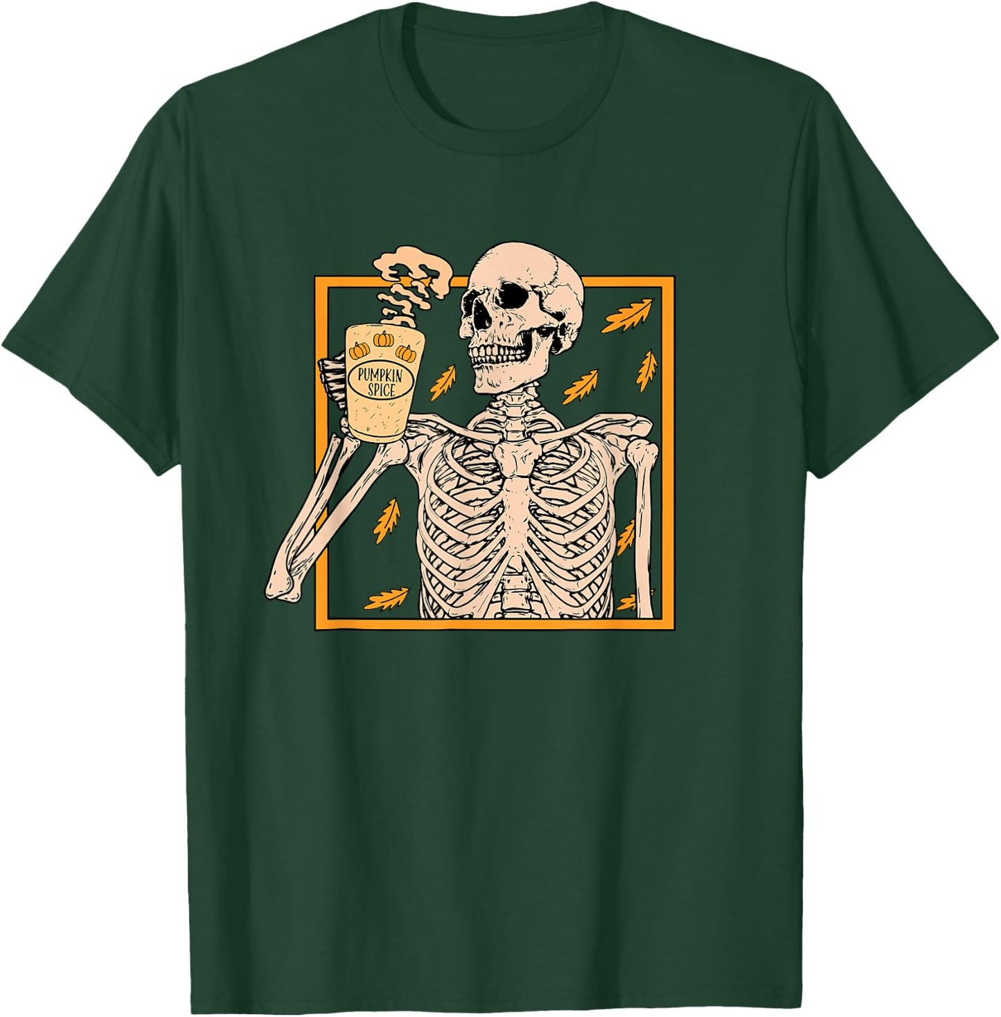 Skeleton Drinking Coffee Pumpkin Spice Latte Autumn Coffee T-Shirt - T-Shirt | Forest