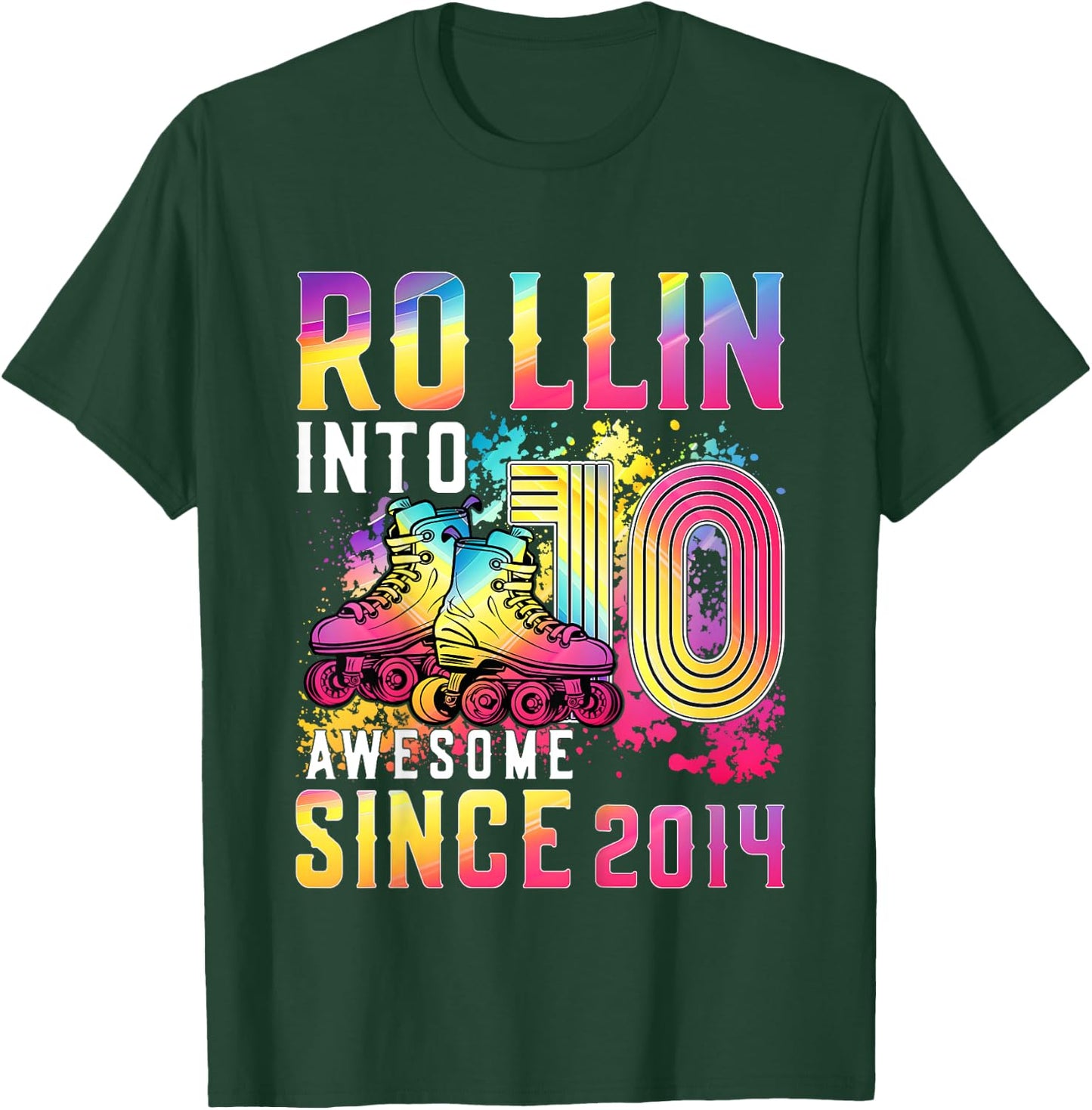 Roller Skates 10th Birthday Girl Rollin Into 10 Awesome 2014 T-Shirt - T-Shirt | Forest