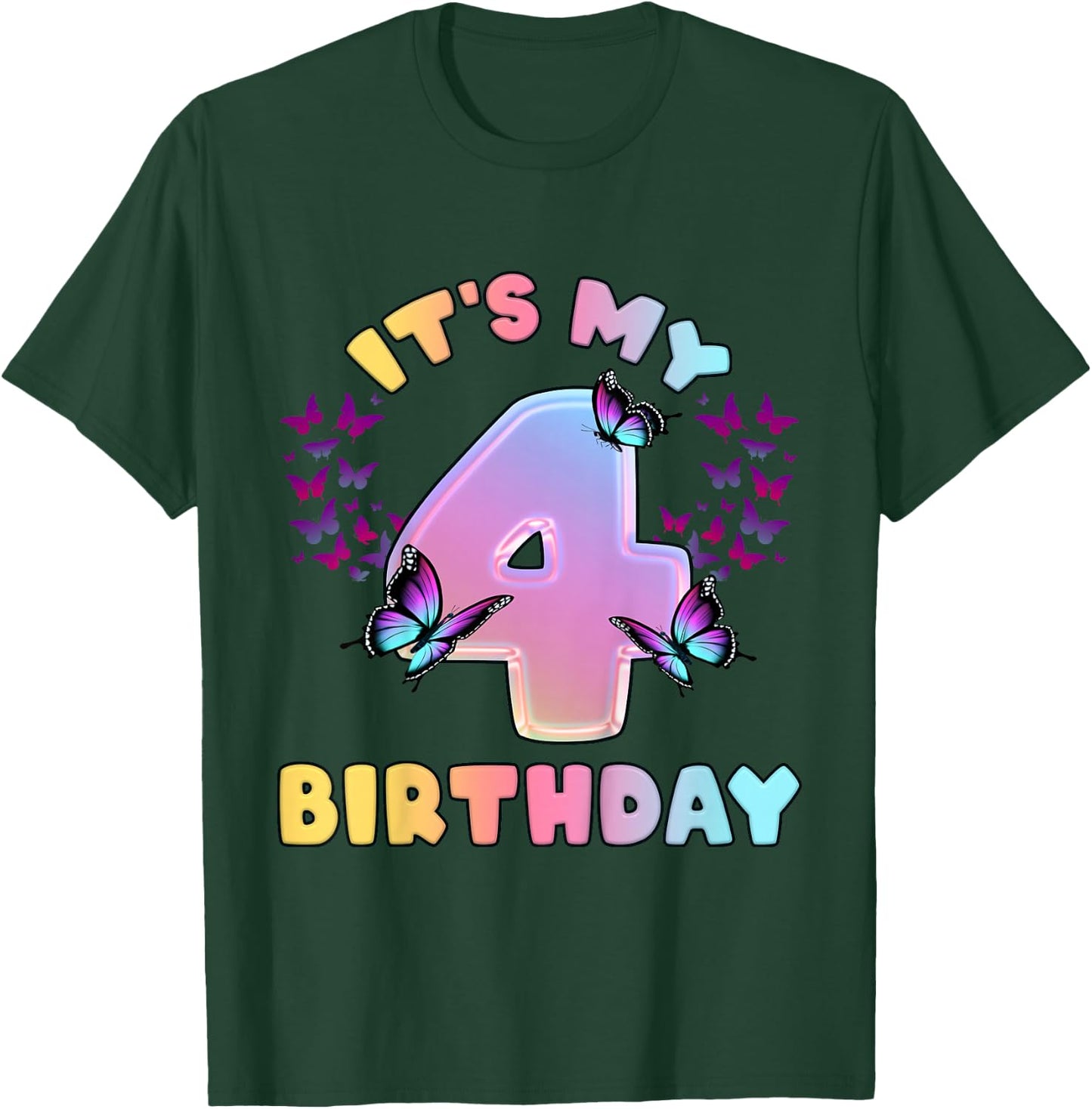 Birthday Girl 4 Years Old Butterfly T-Shirt - T-Shirt | Forest