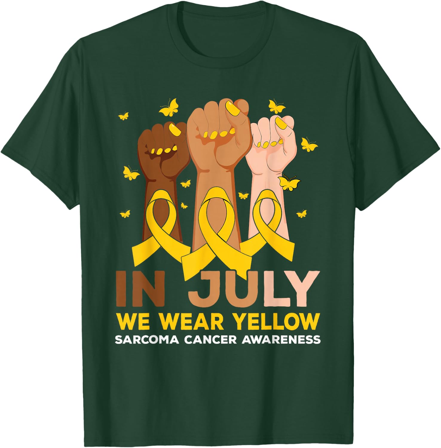 In July We Wear Yellow Sarcoma Cancer Awareness T-Shirt - T-Shirt | Forest