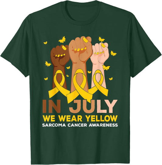 In July We Wear Yellow Sarcoma Cancer Awareness T-Shirt - T-Shirt | Forest