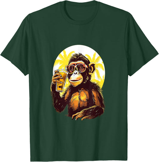 Monkey Drinking Beer Funny Beer Drinker Drunk Gorilla Ape T-Shirt - T-Shirt | Forest