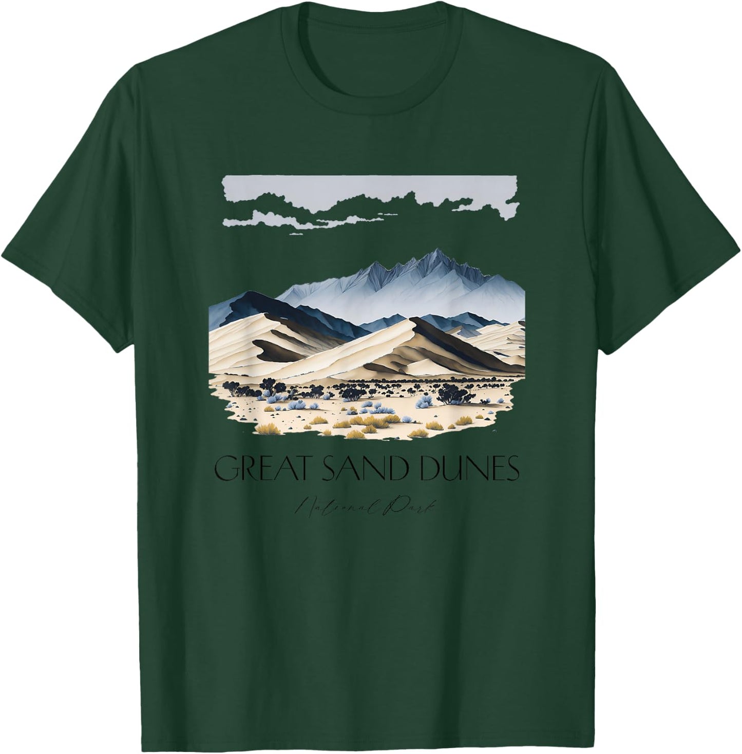 Cool Great Sand Dunes National Park Hiking Watercolor T-Shirt - T-Shirt | Forest