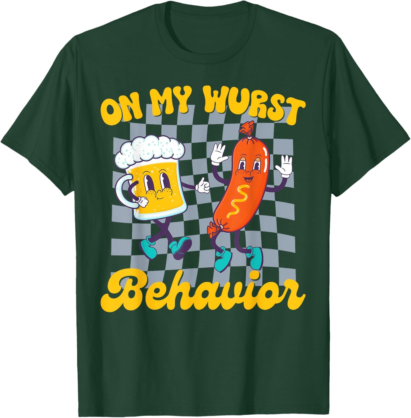 Oktoberfest On My Wurst Behavior Retro Groovy Beer T-Shirt - T-Shirt | Forest