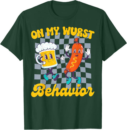 Oktoberfest On My Wurst Behavior Retro Groovy Beer T-Shirt - T-Shirt | Forest