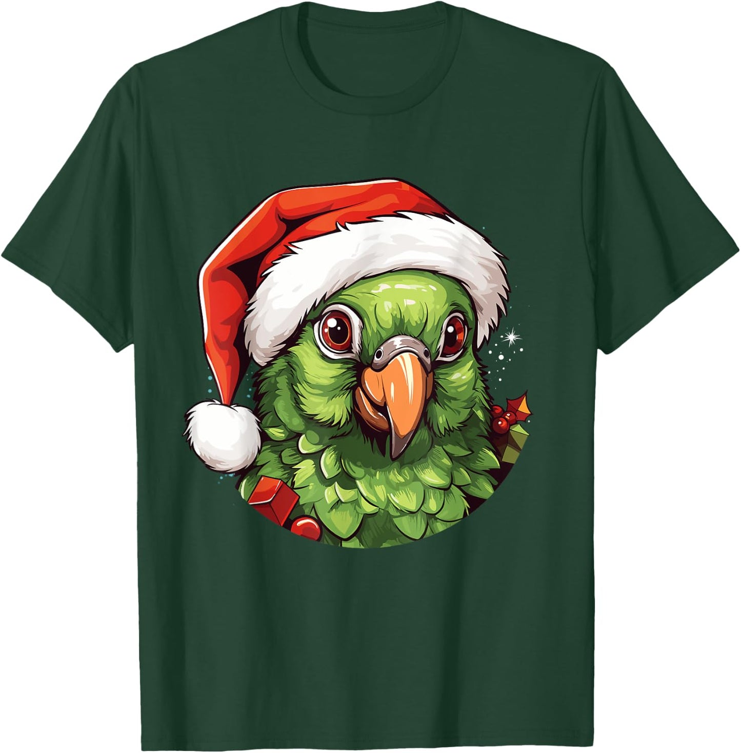 Funny Green Cheek Conure Santa Hat Christmas Parrot Bird T-Shirt - T-Shirt | Forest