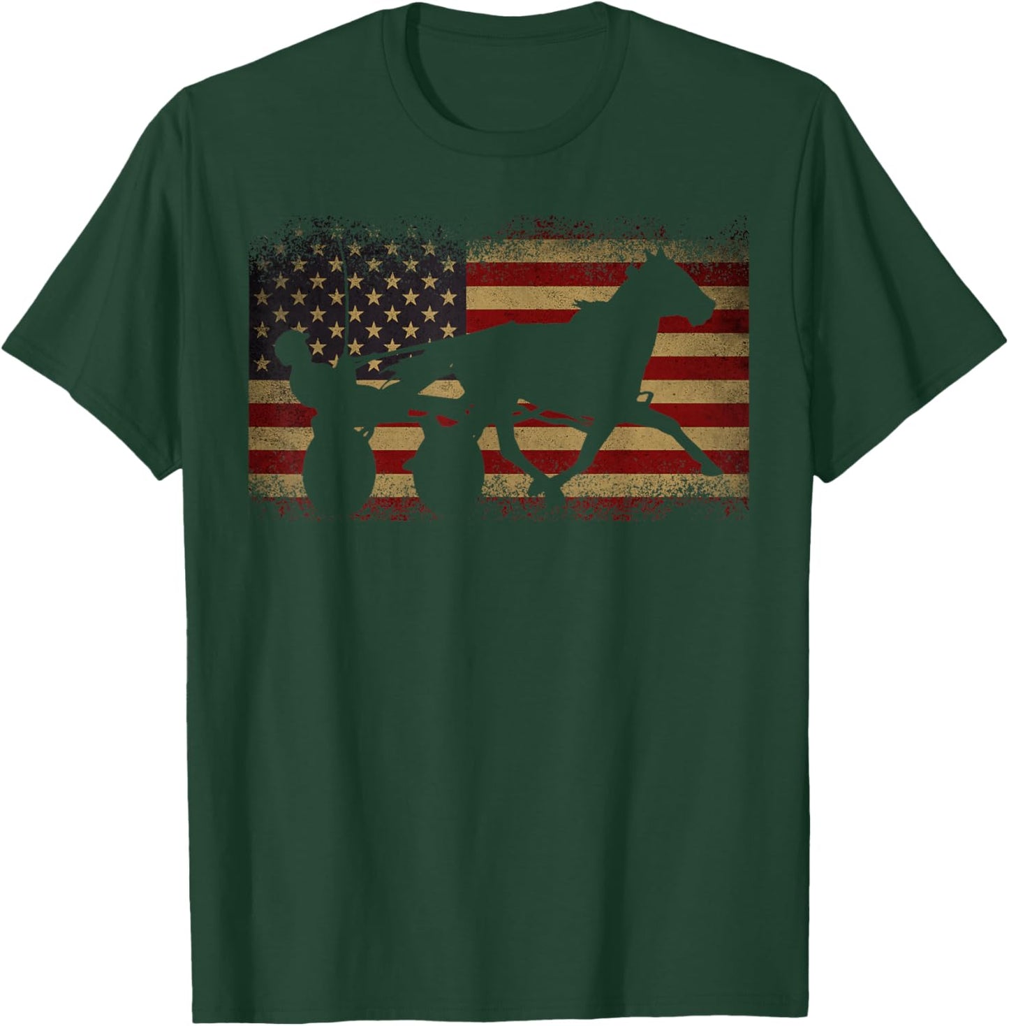 Harness Racing USA Flag T-Shirt - T-Shirt | Forest