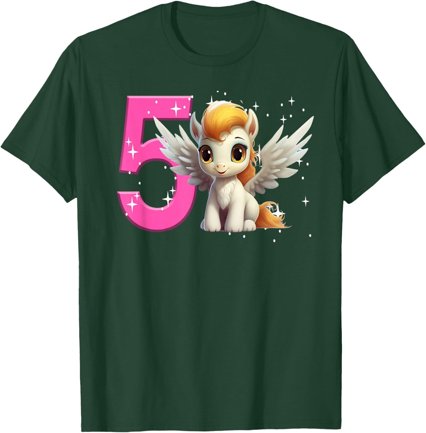 5th Birthday Girl Pegasus Birthday Shirt Party Pegasus Five T-Shirt - T-Shirt | Forest