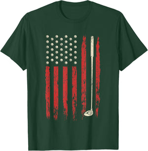 Patriotic American Flag Golf Vintage USA Flag Golfer Men T-Shirt - T-Shirt | Forest