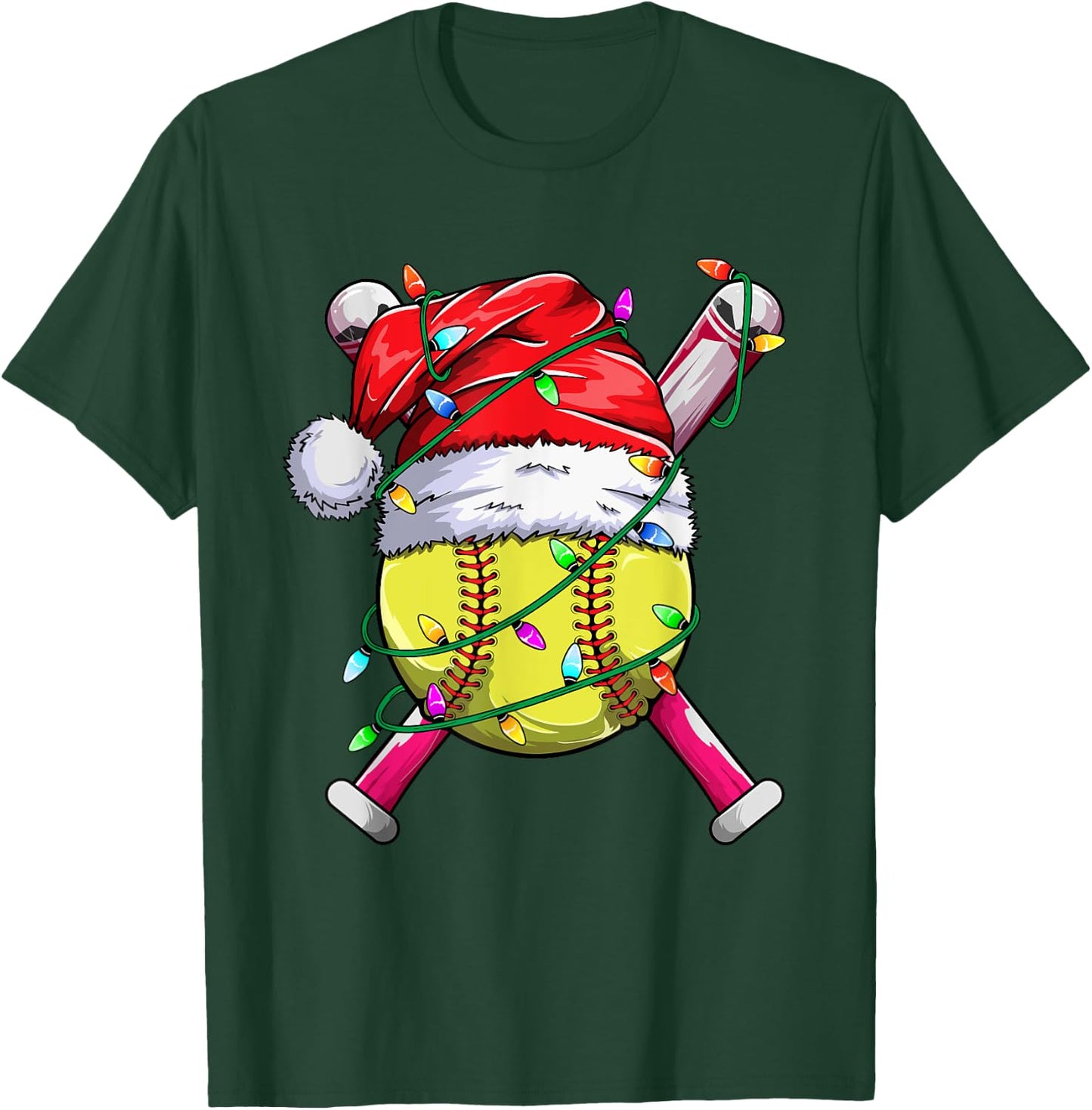 Santa Sports Design- Women Girls Christmas Softball Player T-Shirt - T-Shirt | Forest