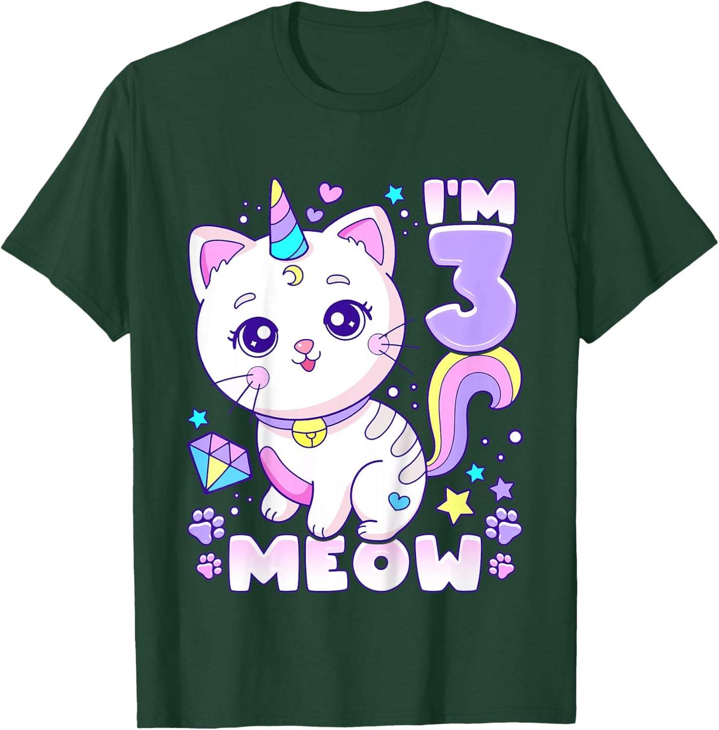 Birthday girl 3 years old, cat, unicorn, 3rd birthday T-Shirt - T-Shirt | Forest