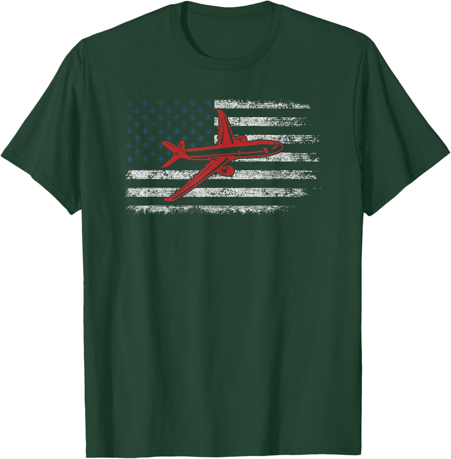 US Flag Airplane Patriotic American Pilot 4th of July T-Shirt - T-Shirt | Forest