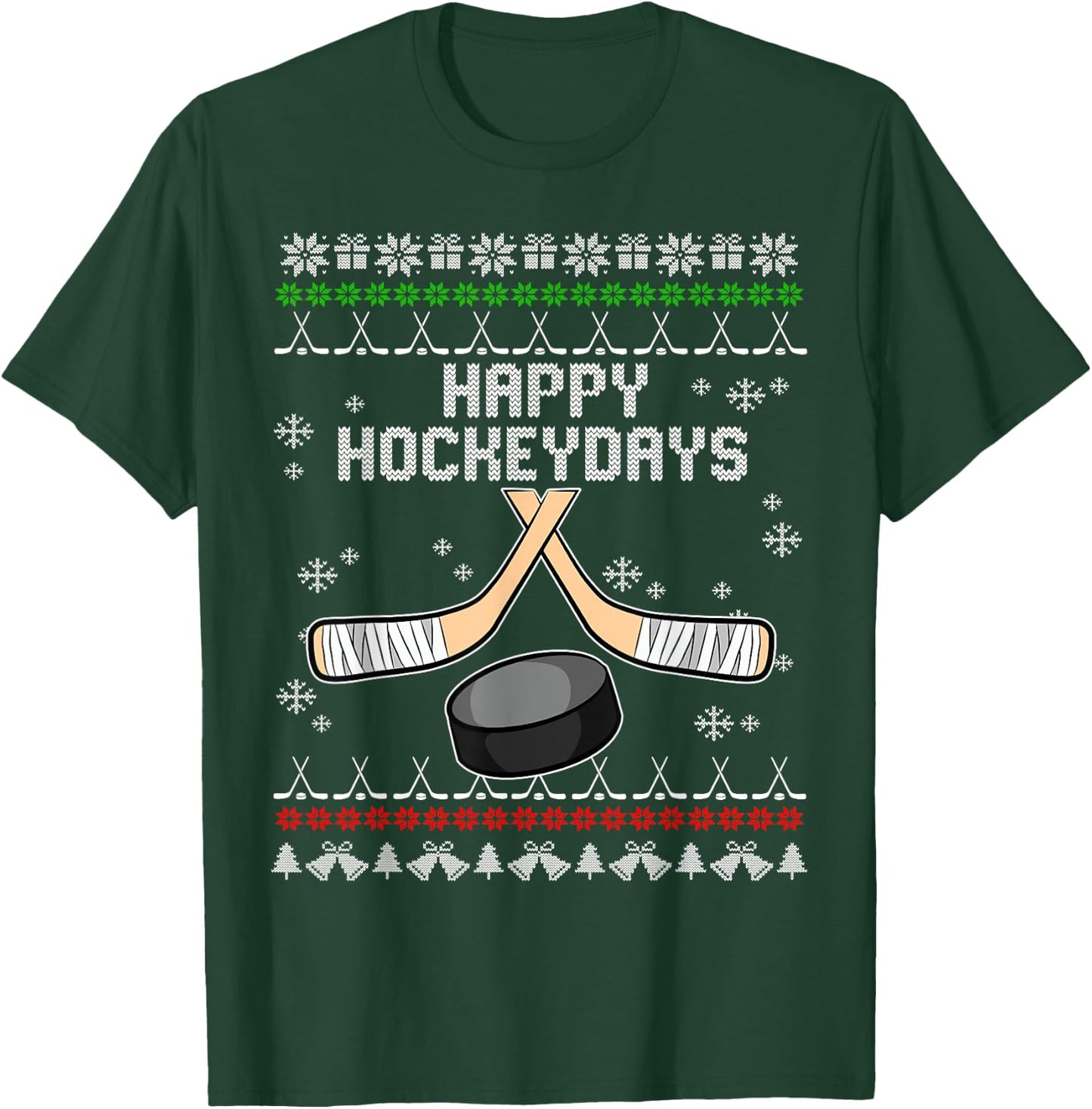Happy Hockeydays Ugly Christmas Pajama Cool Hockey Pun X-Mas T-Shirt - T-Shirt | Forest