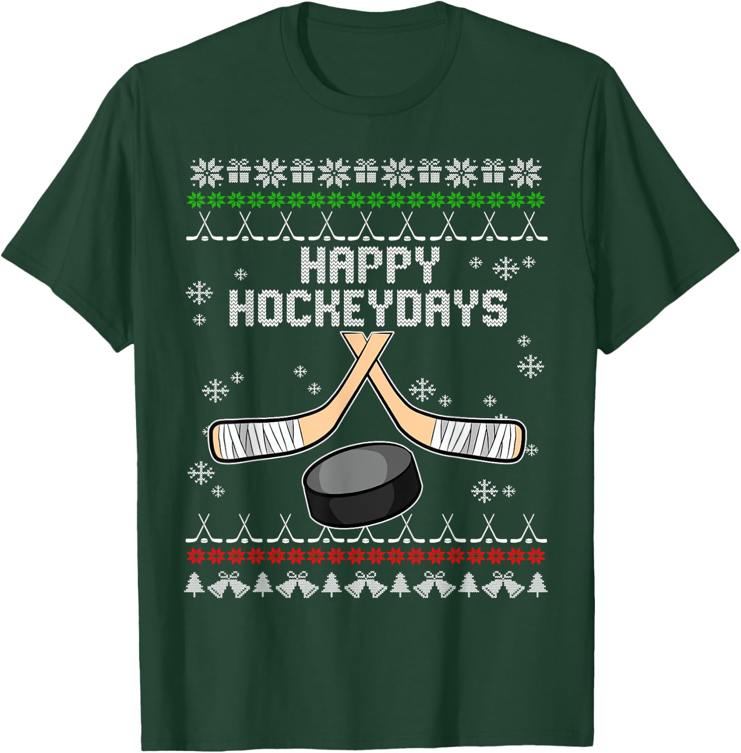 Happy Hockeydays Ugly Christmas Pajama Cool Hockey Pun X-Mas T-Shirt - T-Shirt | Forest