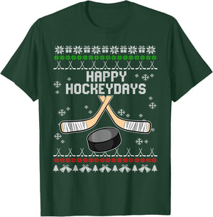 Happy Hockeydays Ugly Christmas Pajama Cool Hockey Pun X-Mas T-Shirt - T-Shirt | Forest