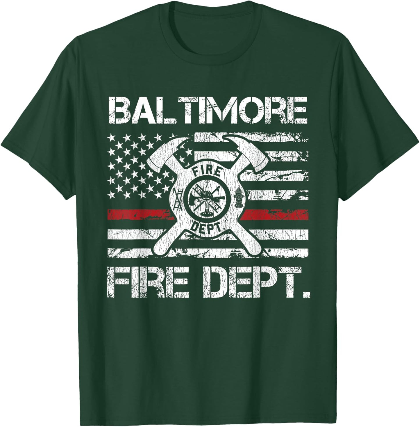 Baltimore Maryland Fire Department Thin Red Line Logo T-Shirt - T-Shirt | Forest
