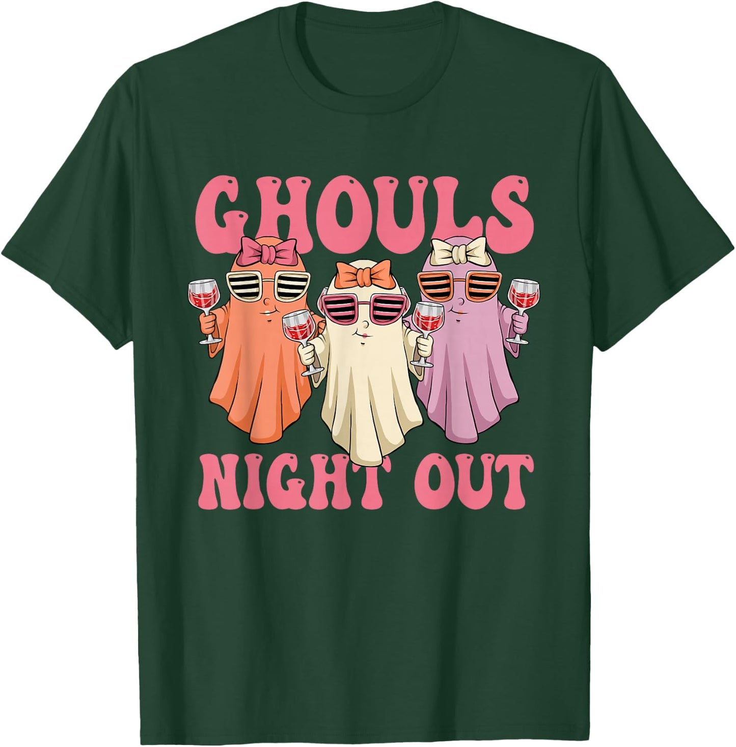 Ghouls Night Out Spooky Women Halloween Party Wine Ghosts T-Shirt - T-Shirt | Forest