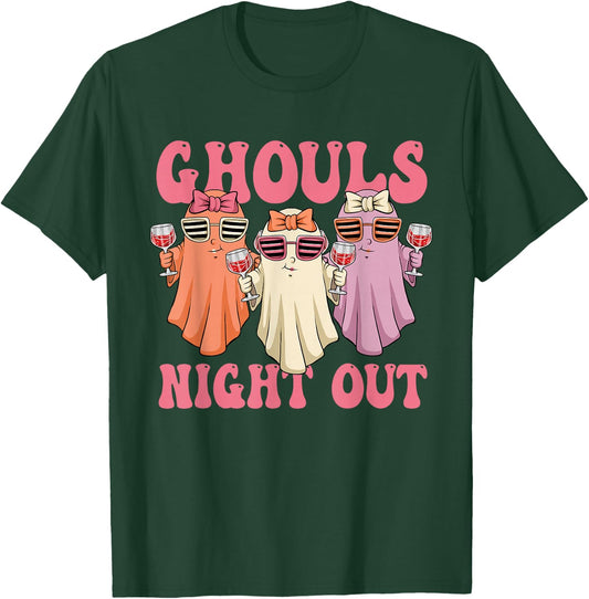 Ghouls Night Out Spooky Women Halloween Party Wine Ghosts T-Shirt - T-Shirt | Forest