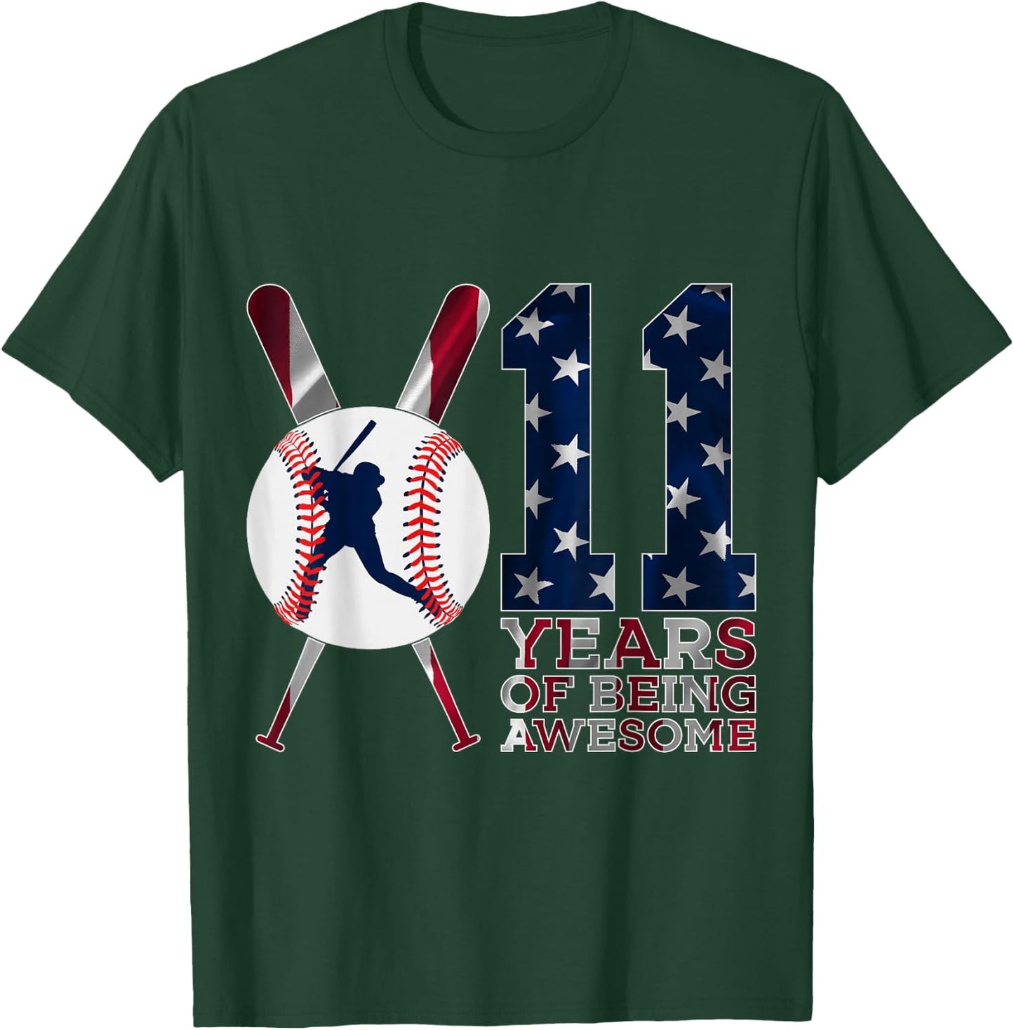 11 Years of Being Awesome Baseball 11th Birthday T-Shirt - T-Shirt | Forest