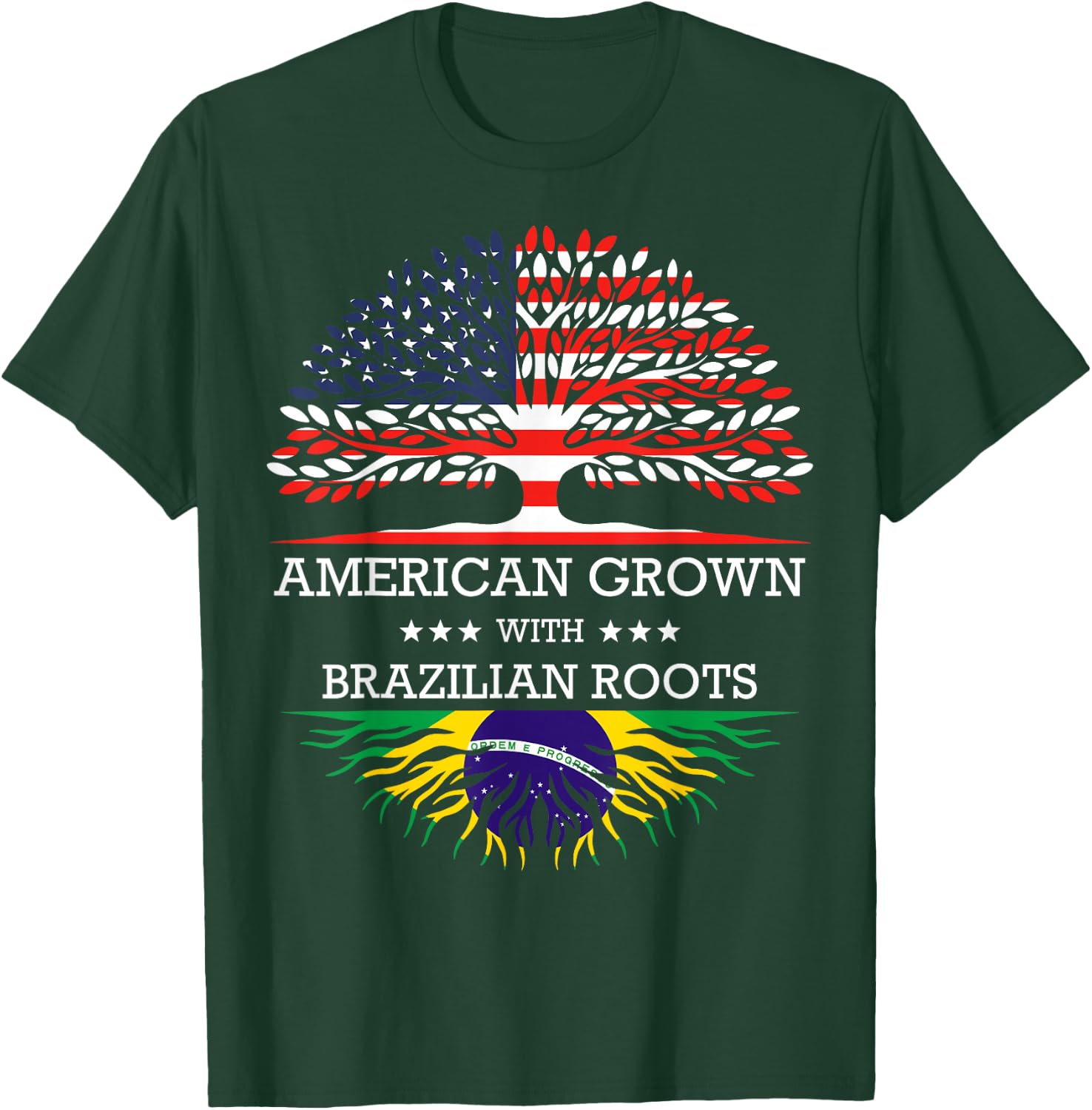 American Grown with Brazilian Roots USA Flag T-Shirt - T-Shirt | Forest