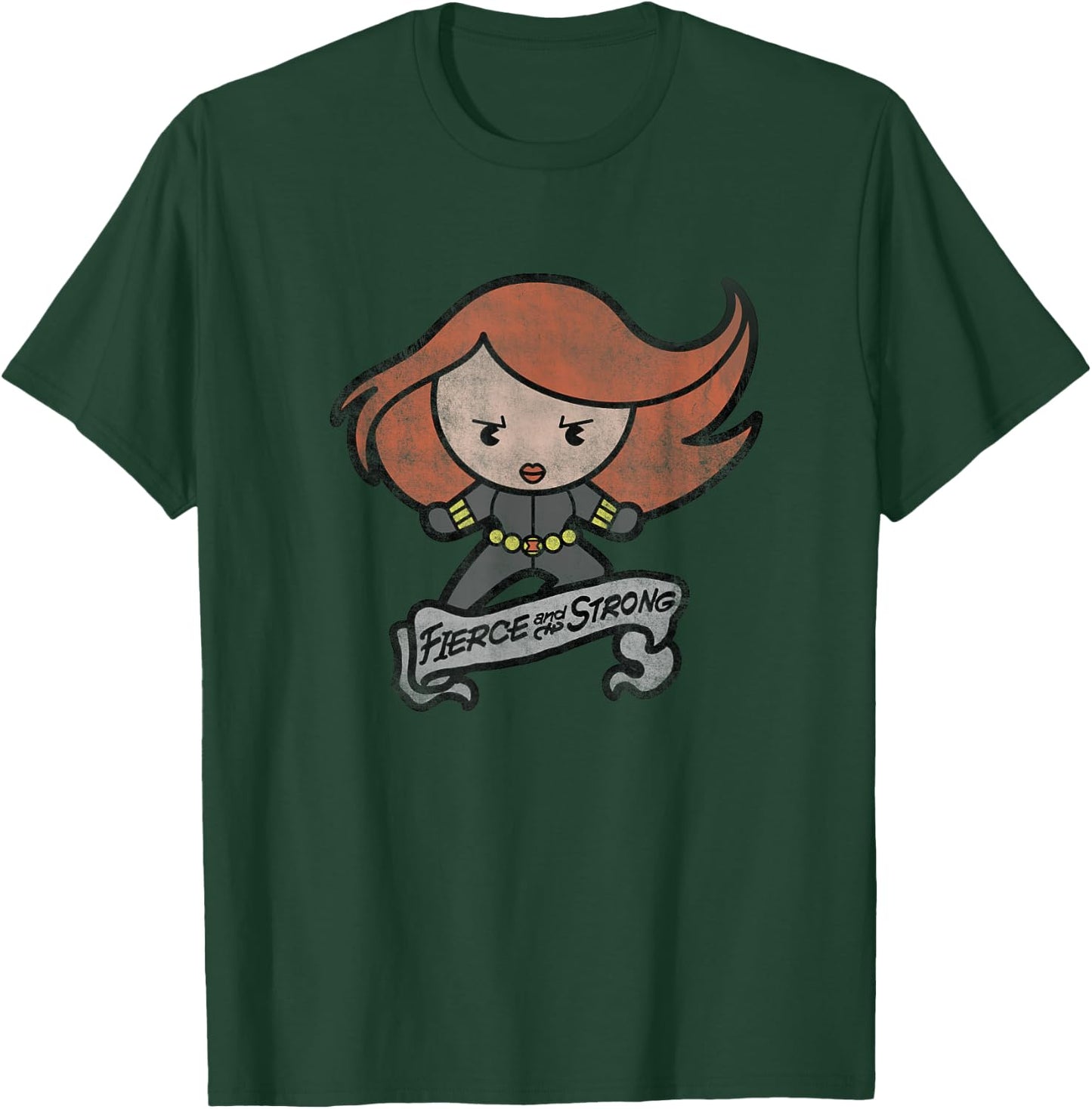 Marvel Kawaii Fierce And Strong Chibi Black Widow Distressed T-Shirt - T-Shirt | Forest